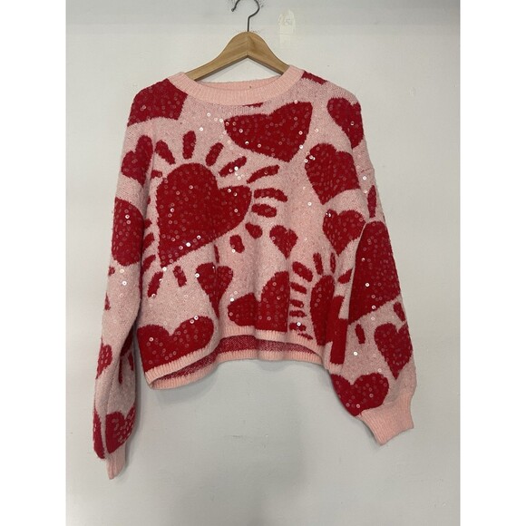Luna Ivy womens Large Pink heart print sweater NEW - Picture 2 of 8